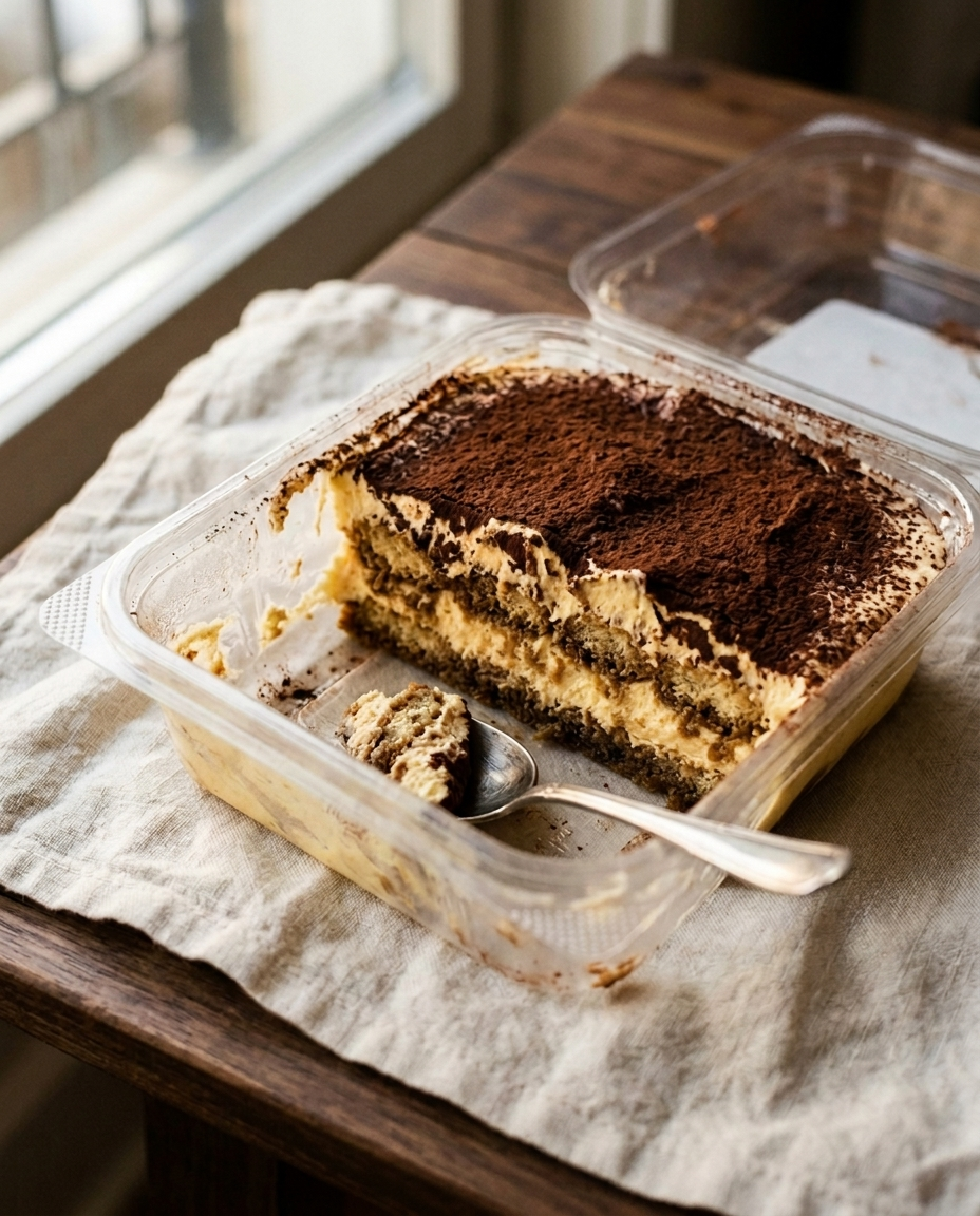 Tiramisù cross-section showing layers of espresso-soaked ladyfingers and mascarpone cream