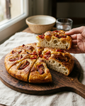 Focaccia Barese wedge showing its soft airy crumb