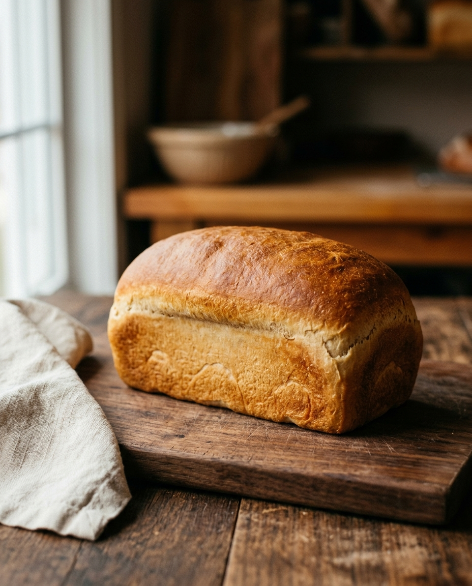 Handmade soft bread loaf with golden domed top