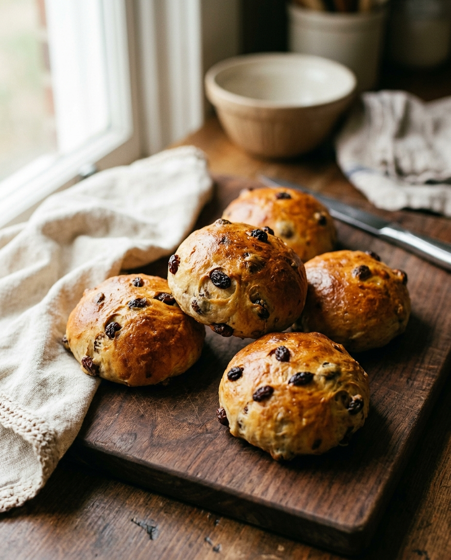 Handmade raisin bread rolls, soft round buns with raisins