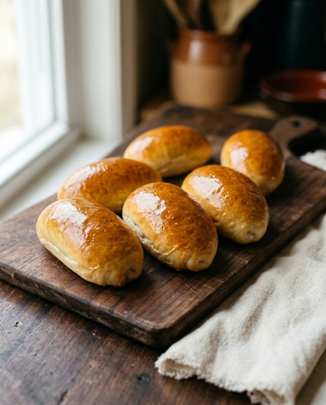 Handmade Italian milk bread rolls, soft glossy filoncini