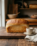 Soft bread loaf beside an espresso cup for size reference